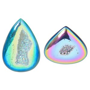 Druzy agate 1pkg2, hand-cut non-calibrated dichroic teardrop cab 20x13mm-55x44mm