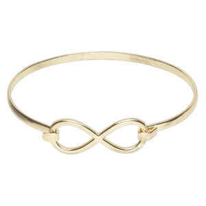 Bracelet, bangle 1pkg1, gold-finished steel, 15mm infinity, 7 inches with hook closure.