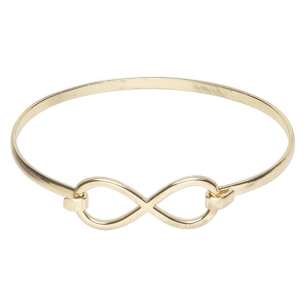 Bracelet, bangle 1pkg1, gold-finished steel, 15mm infinity, 7 inches with hook closure. image number 0