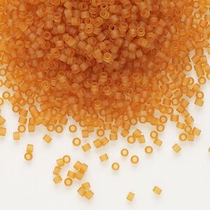 Seed bead, Delica®, glass, pkg/7.5g, #11 round, translucent matte marigold (DB-1261).