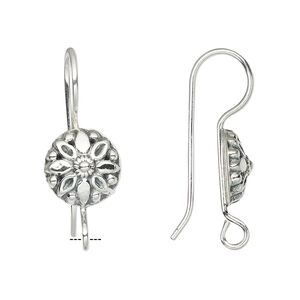 Ear wire fishhook 1pkg2 sterling silver, 28mm flower / open loop, 17 gauge antiqued 1 pair