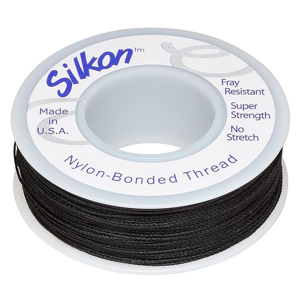 Thread, Silkon®, bonded nylon, heavyweight #3, black. Sold per 20-yard spool. image number 0
