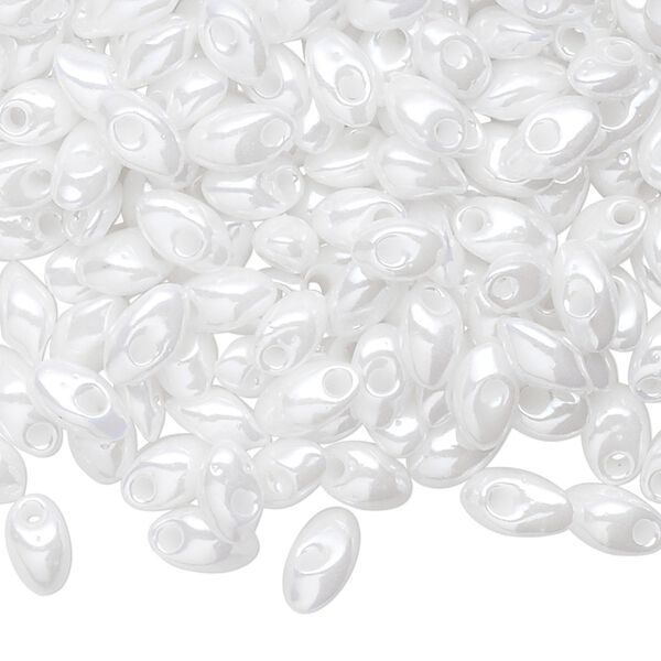 Seed bead, Miyuki, glass, pkg/10g, 7x4mm long magatama, opaque pearl luster white (LMA-420). image number 0
