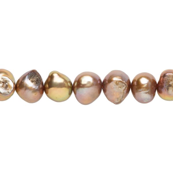Freshwater pearl 1pkg1, flat-sided potato, 15 inch light copper peacock 7-8mm cultured image number 0