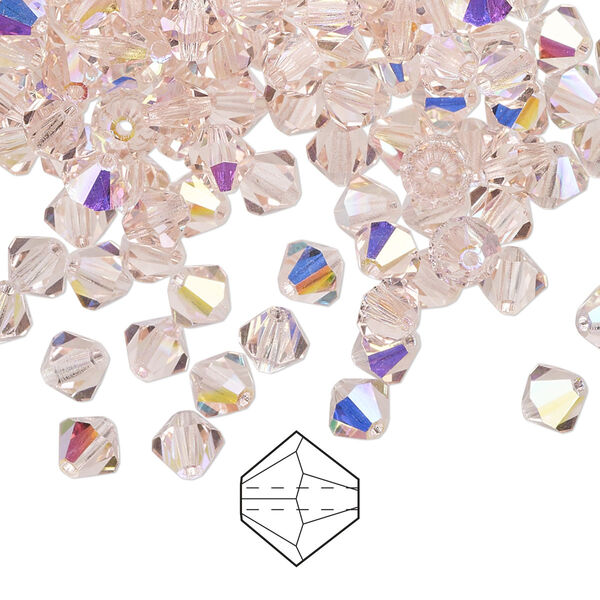 Bead 144pk light rose AB, Preciosa Czech crystal 5mm bicone image number 0