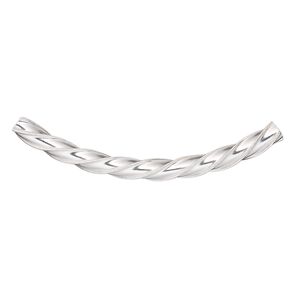 Bead, sterling silver, 40x3mm curved twisted tube with square hole. Sold individually.