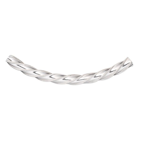 Bead, sterling silver, 40x3mm curved twisted tube with square hole. Sold individually. image number 0