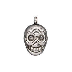 Charm, antiqued silver-finished "pewter" (zinc-based alloy), 19x15mm double-sided skull. Sold per pkg of 4.