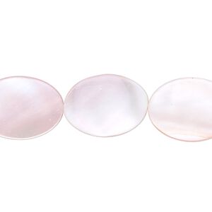Bead, shell (dyed / assembled), pink, 18x13mm flat oval. Sold per 15" to 16" strand.