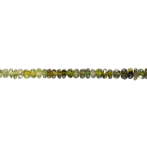 Bead, green tourmaline (natural), shaded, 3x1mm hand-cut faceted rondelle, B- grade, Mohs hardness 7 to 7-1/2. Sold per 15-1/2" to 16" strand. image number 0