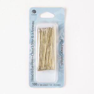 Steel 1pkg100 head pin / eye pin assortment gold finish 22 gauge 2 inch