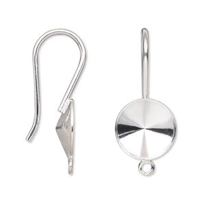 Ear wire Almost Instant Jewelry® 1pkg2 sterling silver, 28mm / 12mm rivoli glue-in setting, 18 gauge 1 pair