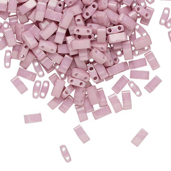Seed bead, TILA®, glass, pkg/10g, 5x2.3mm half tila rectangle, opaque luster rose, (HTL-599). image number 0