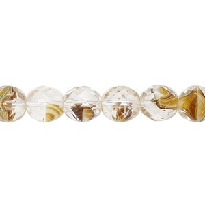 Bead, Czech fire-polished glass, clear and brown, 8mm faceted round. Sold per 15-1/2" to 16" strand, approximately 50 beads.
