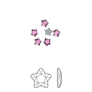 Flat back 6pk dark rose foil back, Crystal Passions® hotfix rhinestone 4mm star flower 2754