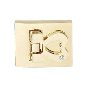 Clasp, hinged buckle 1pkg1, glass rhinestone with gold-finished steel and "pewter" (zinc-based alloy), clear, 29x23mm rectangle with open heart and glue-in ends with (6) micro screws, 20x1.5mm inside diameter.