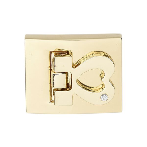 Clasp, hinged buckle 1pkg1, glass rhinestone with gold-finished steel and "pewter" (zinc-based alloy), clear, 29x23mm rectangle with open heart and glue-in ends with (6) micro screws, 20x1.5mm inside diameter. image number 0