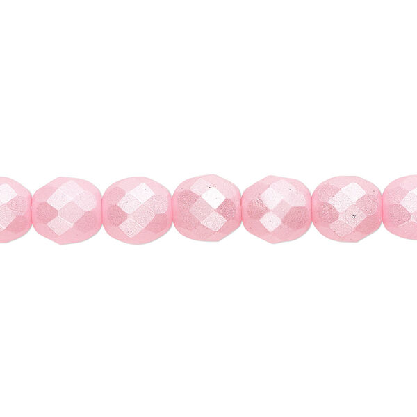Bead, Czech fire-polished dipped décor glass, pearlescent light pink, 8mm faceted round. Sold per pkg of 600 (1/2 mass). image number 0