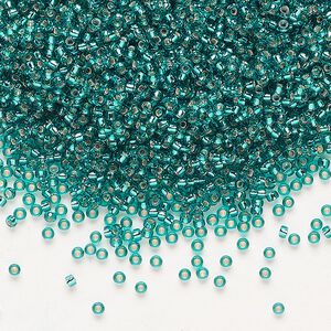 Seed bead, Miyuki, glass, pkg/35g, #15 rocaille, transparent silver-lined teal (RR-2425).