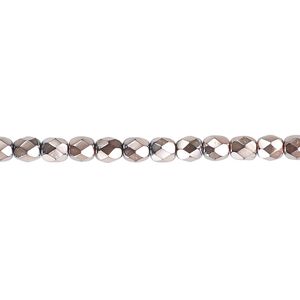 Bead, Czech fire-polished glass, copper carmen, 4mm faceted round. Sold per pkg of 1,200 (1 mass).