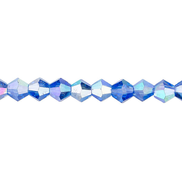 Bead 1pk transparent medium blue AB, Celestial Crystal® 6mm bicone 15.5-16 inch image number 0