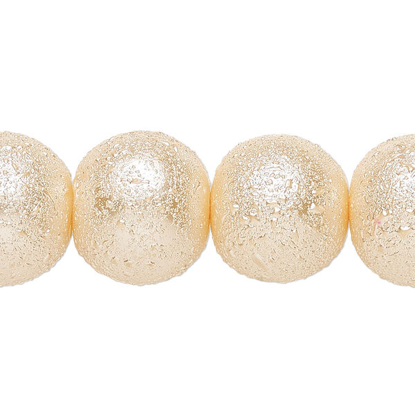 Bead, glass, opaque peach, 16mm textured round. Sold per 15-1/2" to 16" strand. image number 0