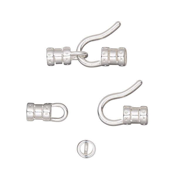 Clasp, hook-and-eye, silver-plated brass, 20x11mm with crimp ends. Sold per pkg of 4. image number 0