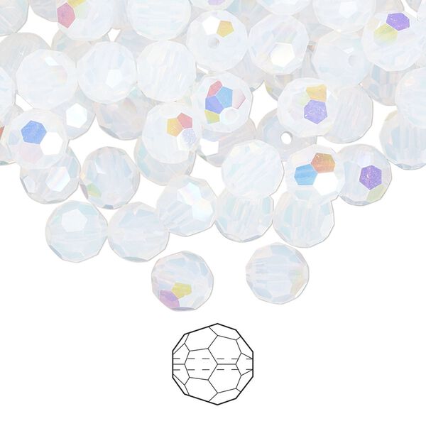 Bead 288pk white opal AB, Preciosa Czech crystal 6mm round image number 0