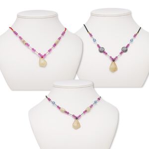 Italian "onyx" / multi-gemstone / acrylic 1pkg3, shield necklace continuous 20 inch mix 28x19mm-30x20mm