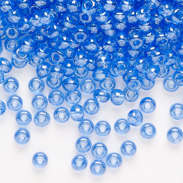 Glass 1pkg1, round seed bead translucent luster denim blue #6 100g image number 0