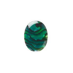Cabochon, paua shell (coated / dyed), green, 16x12mm calibrated oval, Mohs hardness 3-1/2. Sold per pkg of 4.