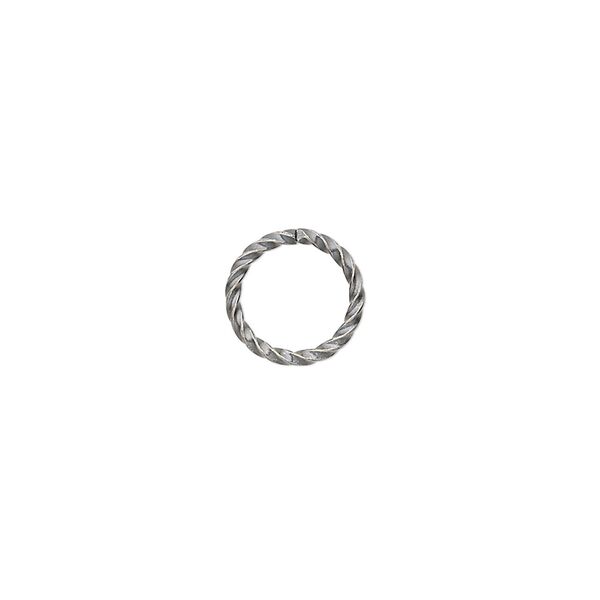 Jump ring, antique silver-plated brass, 10mm twisted round, 8mm inside diameter, 16 gauge. Sold per pkg of 100. image number 0