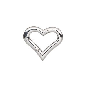 Clasp self-closing 1pkg1, 20x17mm heart, stainless steel 1-strand