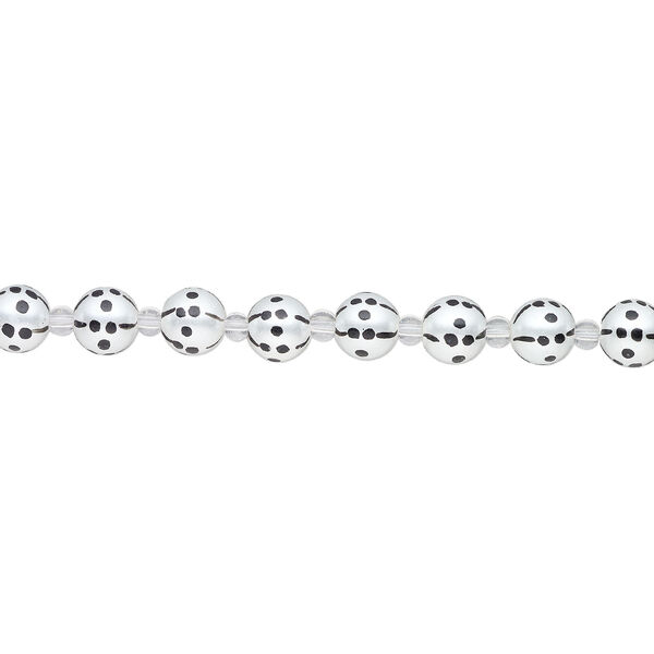 Bead, glass 1pkg8, opaque black and white, 10mm hand-painted round. image number 1
