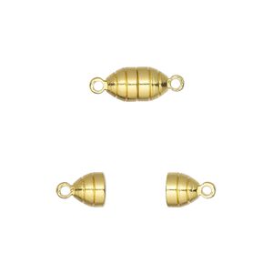 Clasp magnetic 1pkg100, 10x5mm oval, gold-finished brass 1-strand