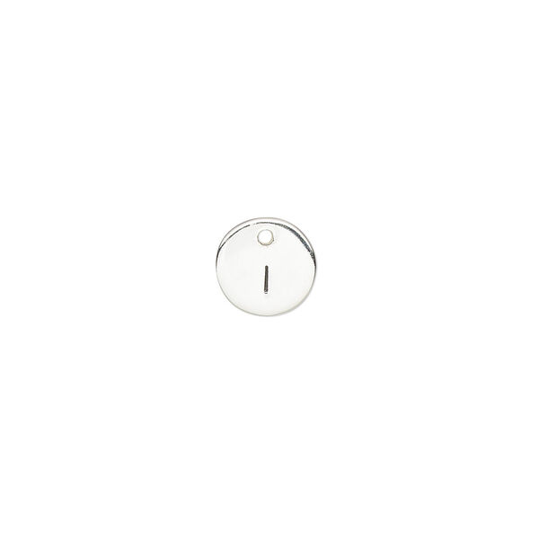 Drop, sterling silver and enamel, black, 8mm single-sided round with "I." Sold individually. image number 0