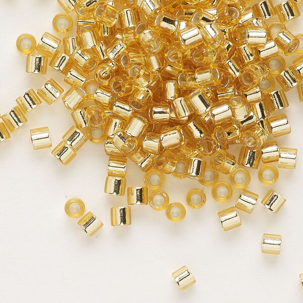 Seed bead, Delica®, glass, pkg/250g, #8 round, transparent silver-lined gold (DBL-0042). image number 0