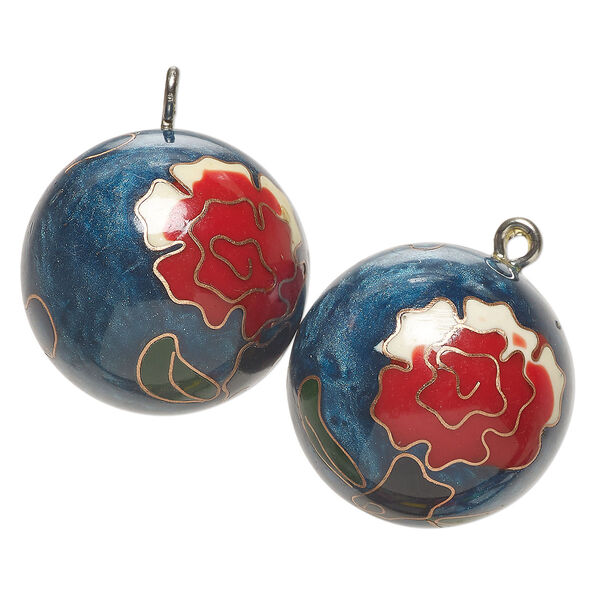 Chime 1pkg2 steel / enamel, 28mm round harmony ball flowers / leaves, silver finish / multicolored image number 0