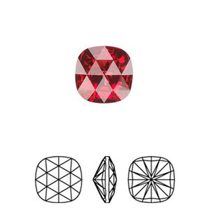 Fancy stone 1pk scarlet foil back, Crystal Passions® 12mm rose cut cushion 4471