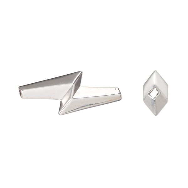 Bead, sterling silver, 23.5x9mm lightning bolt. Sold individually. image number 0