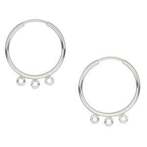 Earring hoop 1pkg2 sterling silver, 18mm round / endless loop / 3 bottom loops, 21 gauge 1 pair