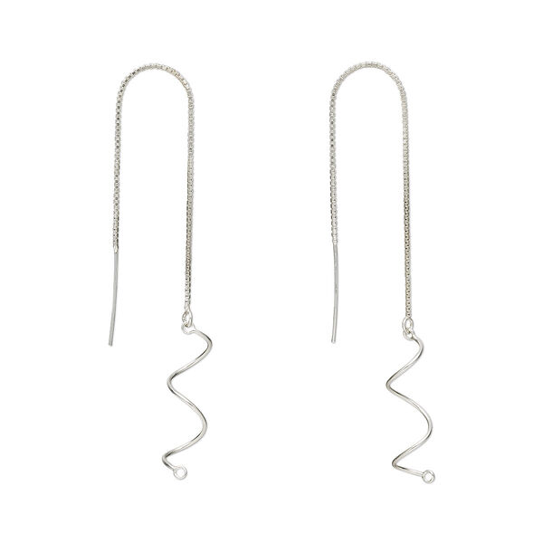 Ear thread, sterling silver, 5 inches with curve / closed loop / box chain. Sold per pair. image number 0