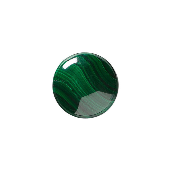 Cabochon, malachite (natural), 18mm calibrated round, B grade, Mohs hardness 3-1/2 to 4. Sold individually. image number 0