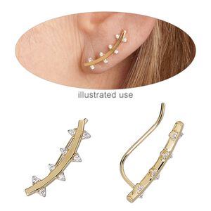 Earring, Create Compliments®, cubic zirconia and gold-finished sterling silver, clear, 21.5x6.5mm thorns ear climber with fishhook ear wire, 20 gauge. Sold per pair.