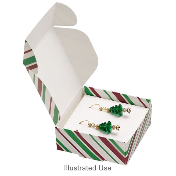 Box, paper, red / green / white, 3x3x1-inch unassembled square with stripe design. Sold per pkg of 10. image number 2