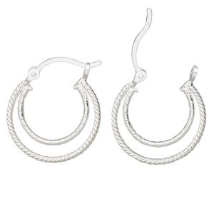 Earring, Create Compliments®, sterling silver, 22.5mm diamond-cut and twisted double hoop with latch-back closure. Sold per pair.