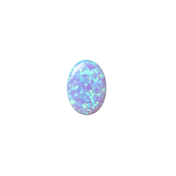 Cabochon, "opal" (silica and epoxy) (man-made), light blue, 14x10mm calibrated oval. Sold individually. image number 0