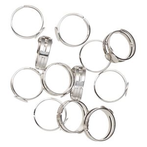 Ring, antique silver-finished stainless steel, 9mm width with 9mm round flat pad. Sold per pkg of 12.