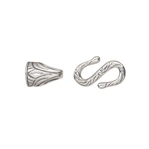 Clasp S-hook 1pkg1 sterling silver, 28x10mm round / fits 5.5mm cord, antiqued JBB Findings 1-strand