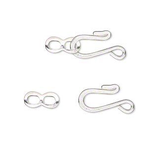 Clasp hook&eye 1pkg30, 12.5x8.5mm flat, silver-finished brass 1-strand